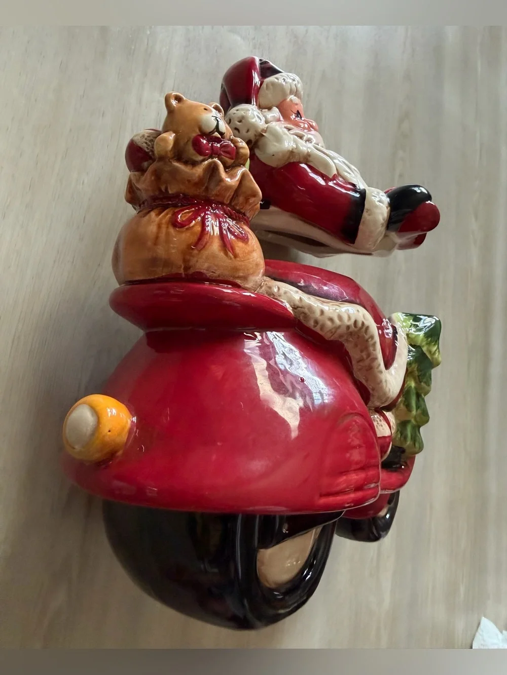 Retro Santa Claus Motorcycle Scooter Cookie Jar Figurine *See Pics